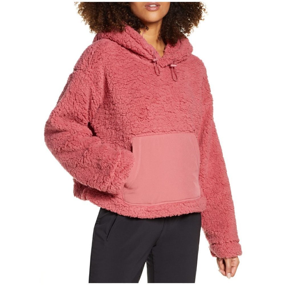 NWT Zella Women's Size XS Cassie Faux Fur Hoodie Pink Mauve MSRP $70